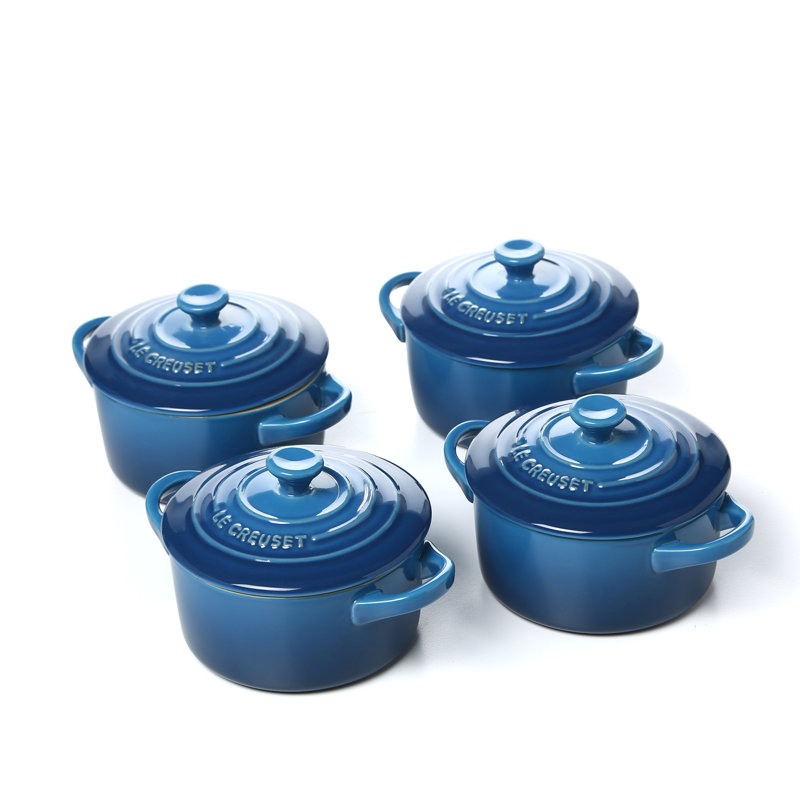 Le Creuset Stoneware Set of 4 - 8 oz. Mini Round with Lids and